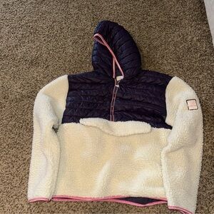 Ivory Ella Navy and Cream Sherpa Hoodie with Pink Accents
